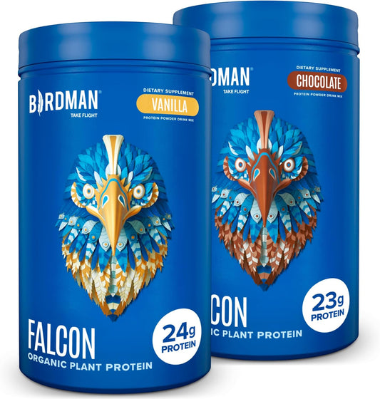 Plant-Based BIRDMAN Falcon Vegan Protein Powder Combo Pack - Organic, Stevia & Sugar Free, Low Carb, Dairy Free, Keto-Friendly - Vanilla & Chocolate Flavors, 20 Servings Each
