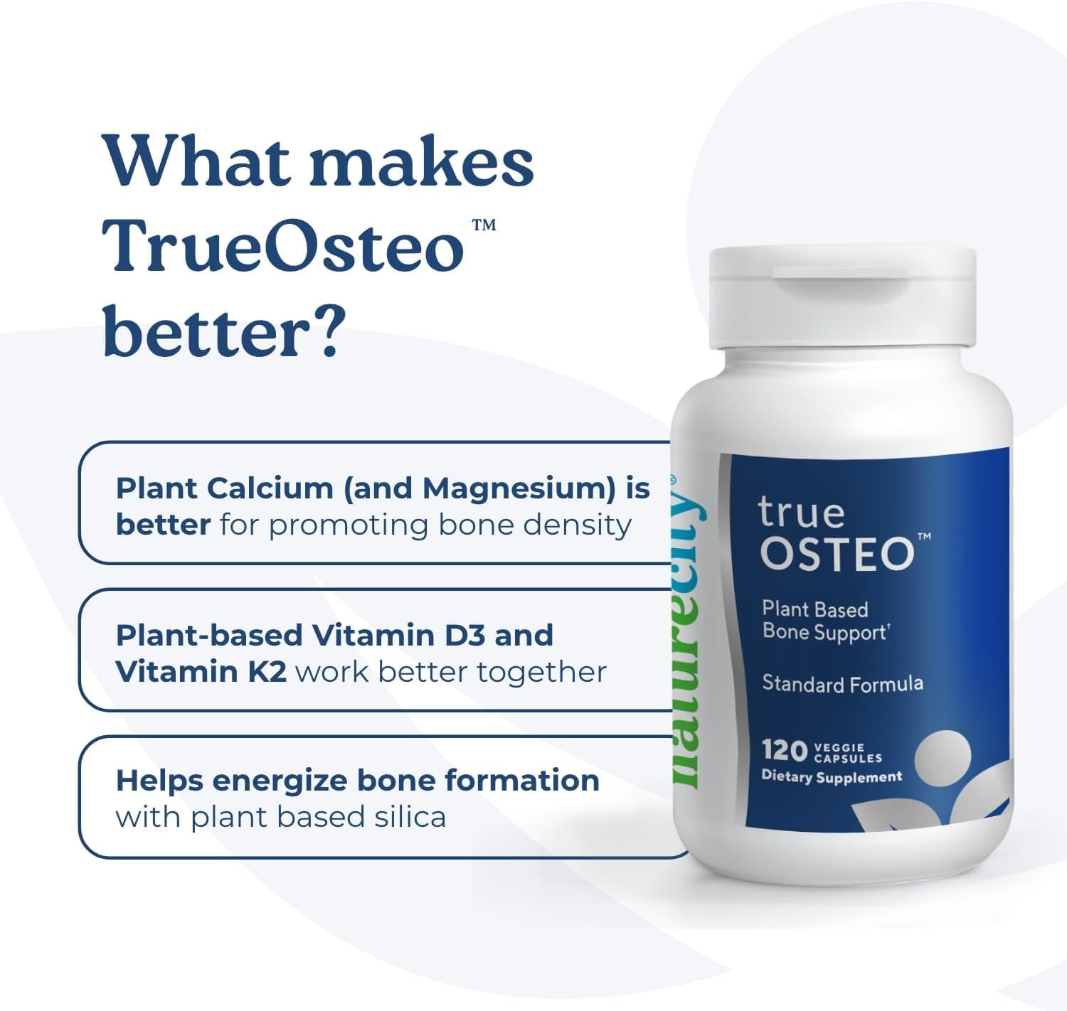Plant-Based Bone Strength Supplement with AlgaeCal Calcium, Vitamin D3, K2, and Magnesium for Healthy Bones - 120 Veggie Capsules