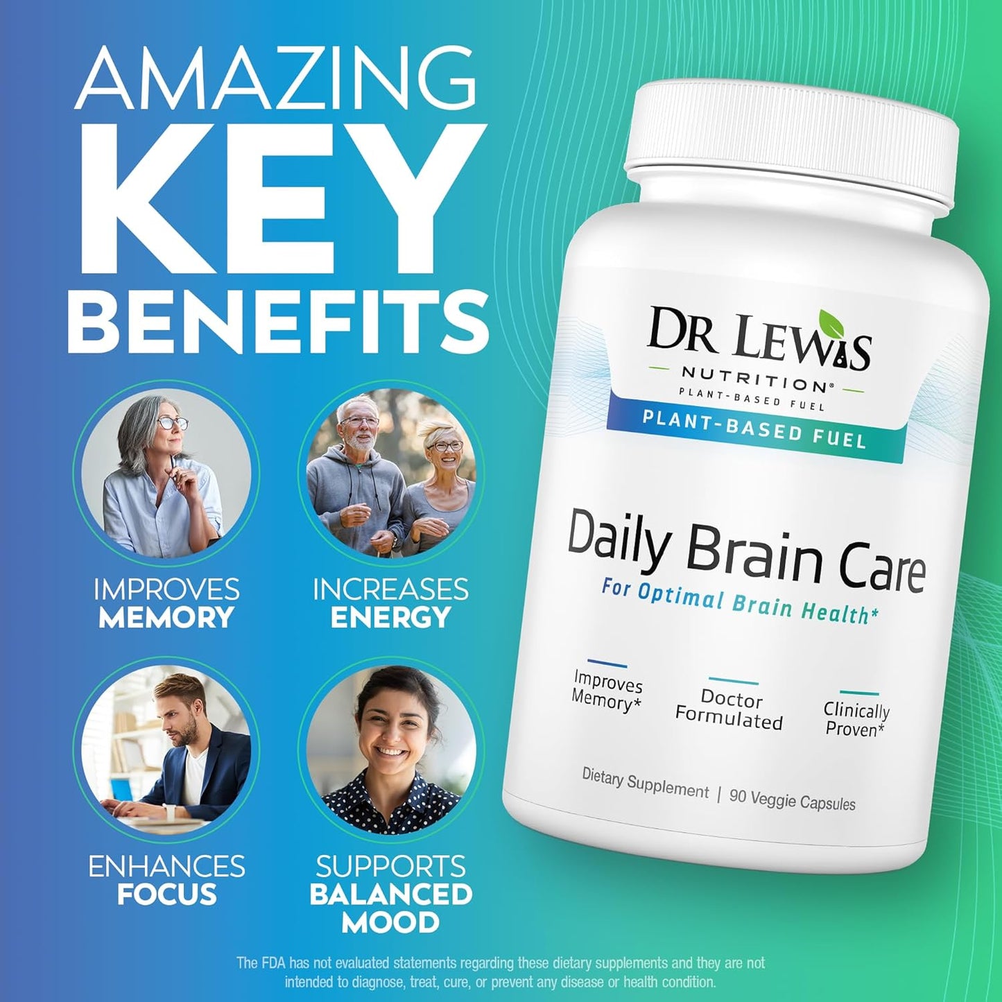 Plant-Based Brain Supplements for Memory, Focus, Immunity, and Energy - Cognitive Nootropic Support with BiAloe - 90 Capsules