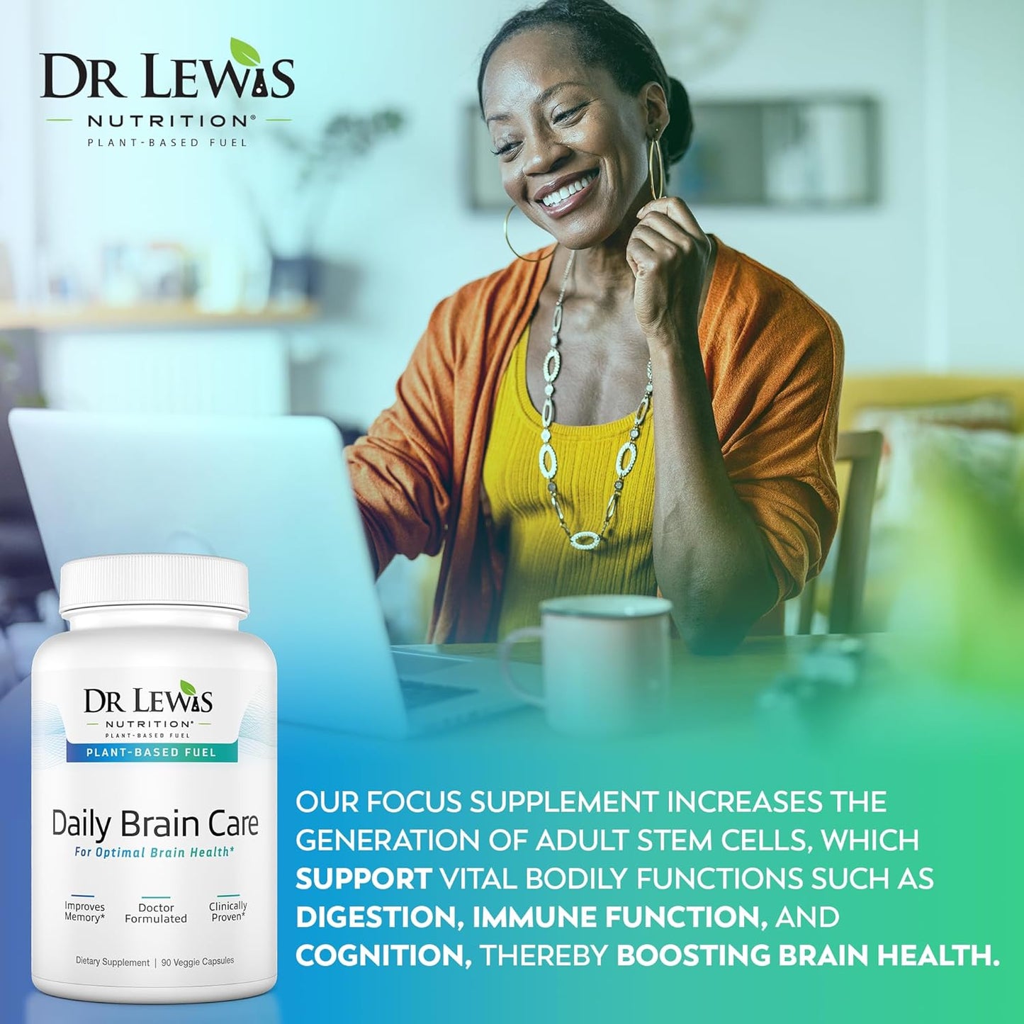 Plant-Based Brain Supplements for Memory, Focus, Immunity, and Energy - Cognitive Nootropic Support with BiAloe - 90 Capsules