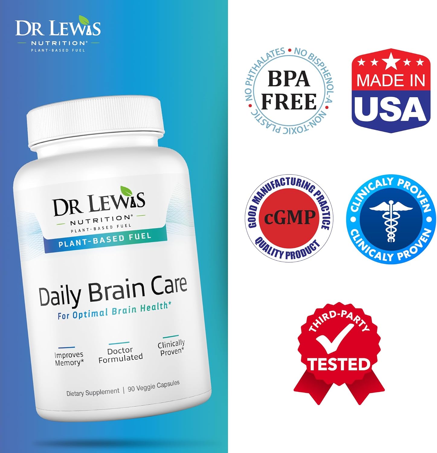 Plant-Based Brain Supplements for Memory, Focus, Immunity, and Energy - Cognitive Nootropic Support with BiAloe - 90 Capsules