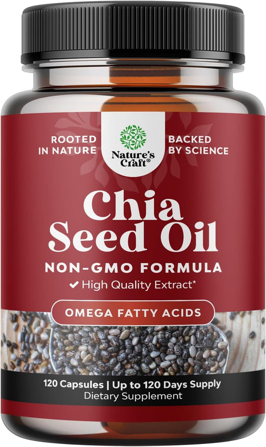 Plant Based Chia Seed Oil Extract Capsules for Digestive Support, Immunity, and Heart Health - Omega 3 6 9 Fatty Acids Supplement for Men and Women