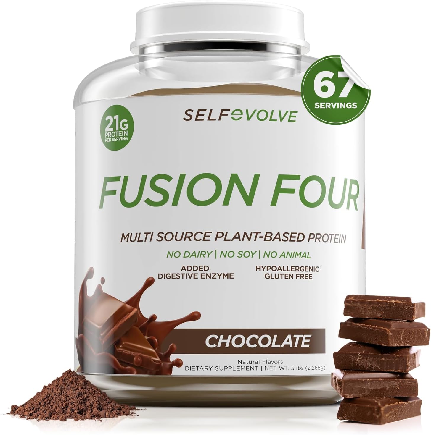 Plant-Based Chocolate Protein Powder with BCAA's - 21g Protein - Gluten, Dairy, and Soy-Free - 5lbs