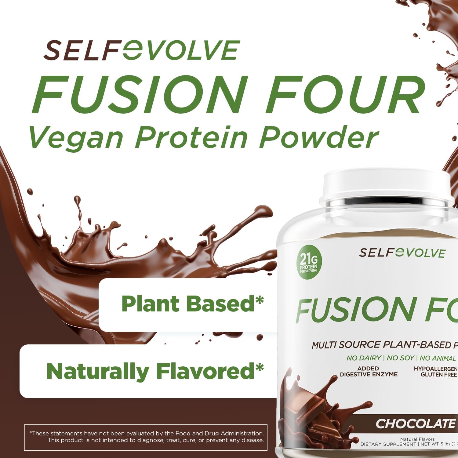 Plant-Based Chocolate Protein Powder with BCAA's - 21g Protein - Gluten, Dairy, and Soy-Free - 5lbs