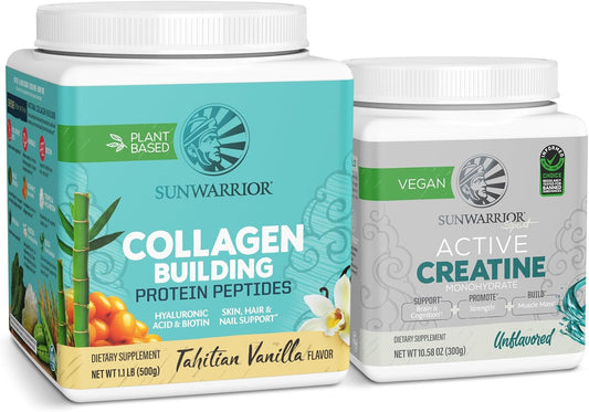 Plant-Based Collagen Building & Creatine Powder Bundle | Vegan Vanilla & Unflavored, 20 & 60 Servings