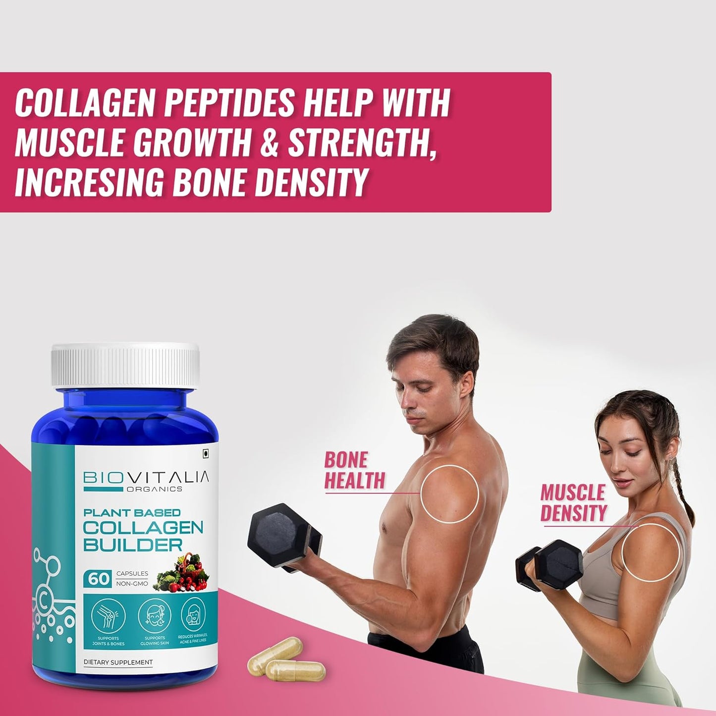 Plant-Based Collagen Peptide Builder Capsules for Skin and Joint Health - 1000mg - 60 Capsules