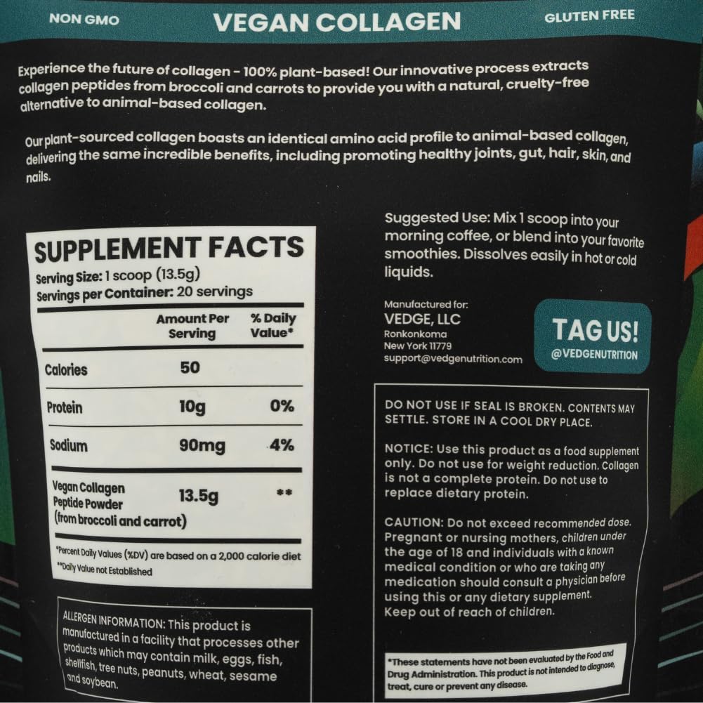 Plant-Based Collagen Powder for Hair, Skin, Nails, Joints & Gut - Vegan Supplements with Collagen Peptides and Protein - 8.8oz Pack