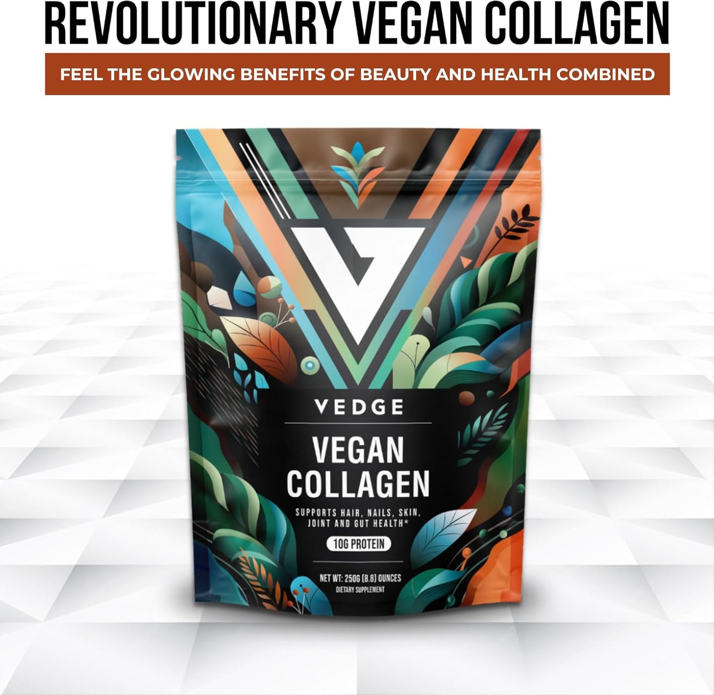 Plant-Based Collagen Powder for Hair, Skin, Nails, Joints & Gut - Vegan Supplements with Collagen Peptides and Protein - 8.8oz Pack
