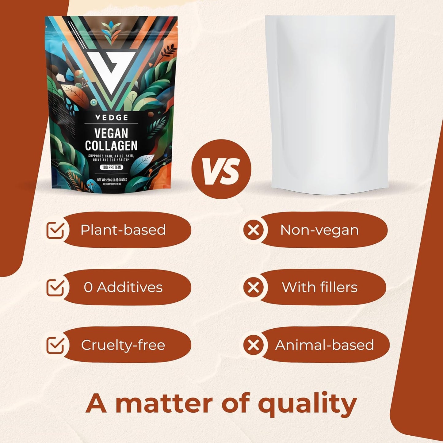 Plant-Based Collagen Powder for Hair, Skin, Nails, Joints & Gut - Vegan Supplements with Collagen Peptides and Protein - 8.8oz Pack