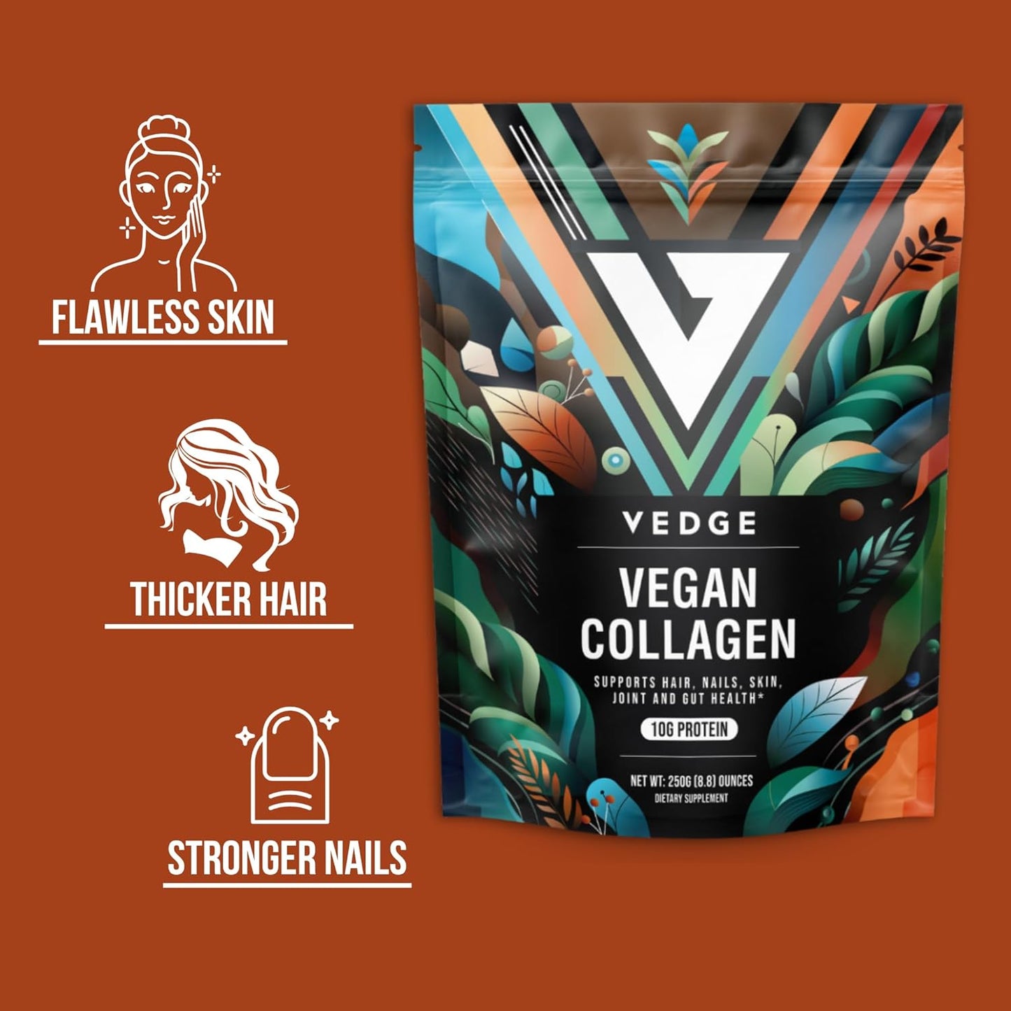 Plant-Based Collagen Powder for Hair, Skin, Nails, Joints & Gut - Vegan Supplements with Collagen Peptides and Protein - 8.8oz Pack