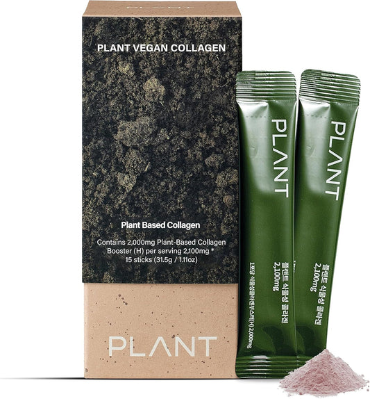 Plant-Based Collagen Powder with Vitamin C - RAWGAPLANT Vegan Collagen (15 Sticks) for Korean Skincare, Low-Molecular Peptides