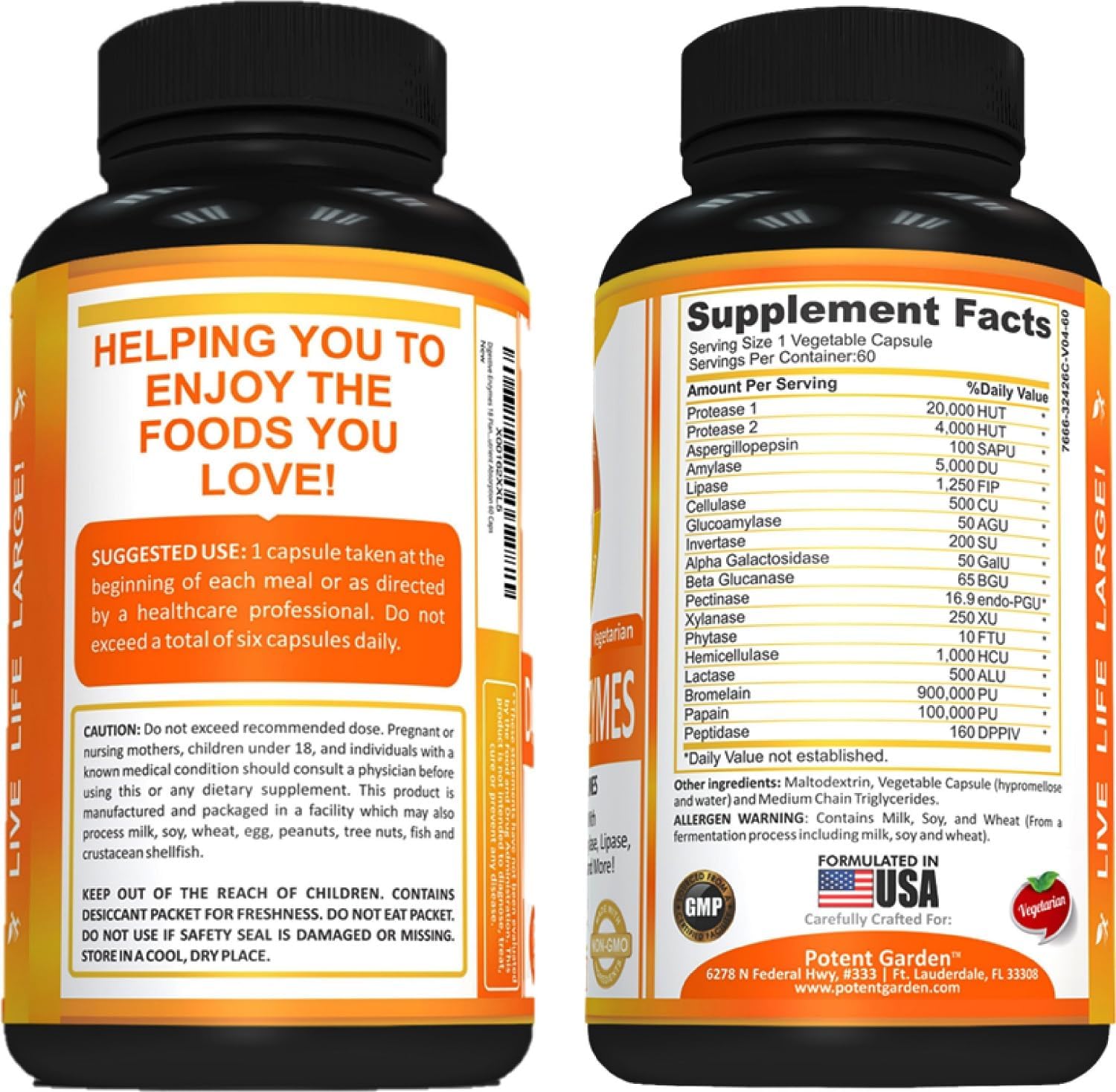 Plant Based Digestive Enzymes - 18 Enzymes for Healthy Digestion - Supports Nutrient Absorption - 60 Capsules
