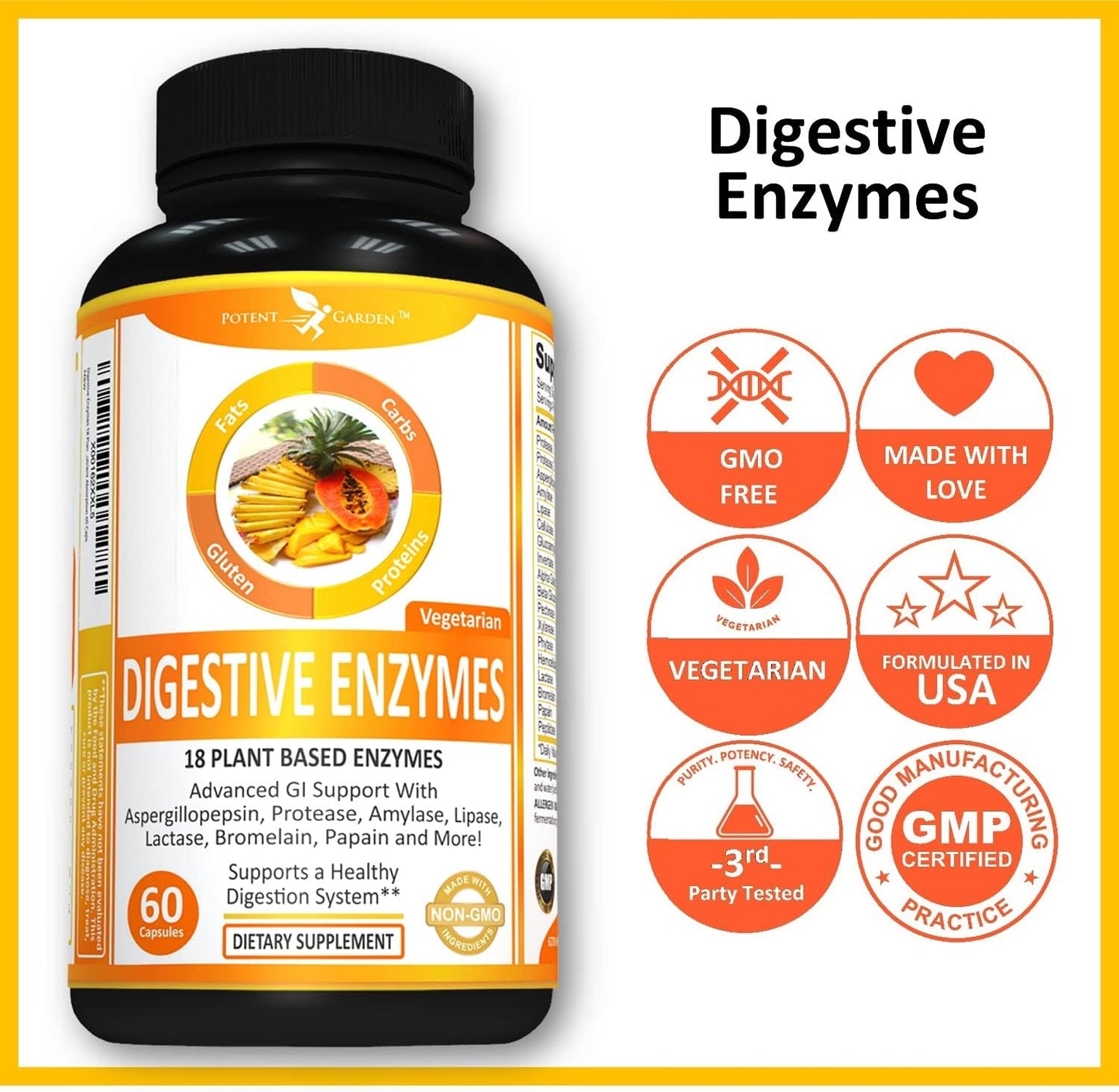 Plant Based Digestive Enzymes - 18 Enzymes for Healthy Digestion - Supports Nutrient Absorption - 60 Capsules