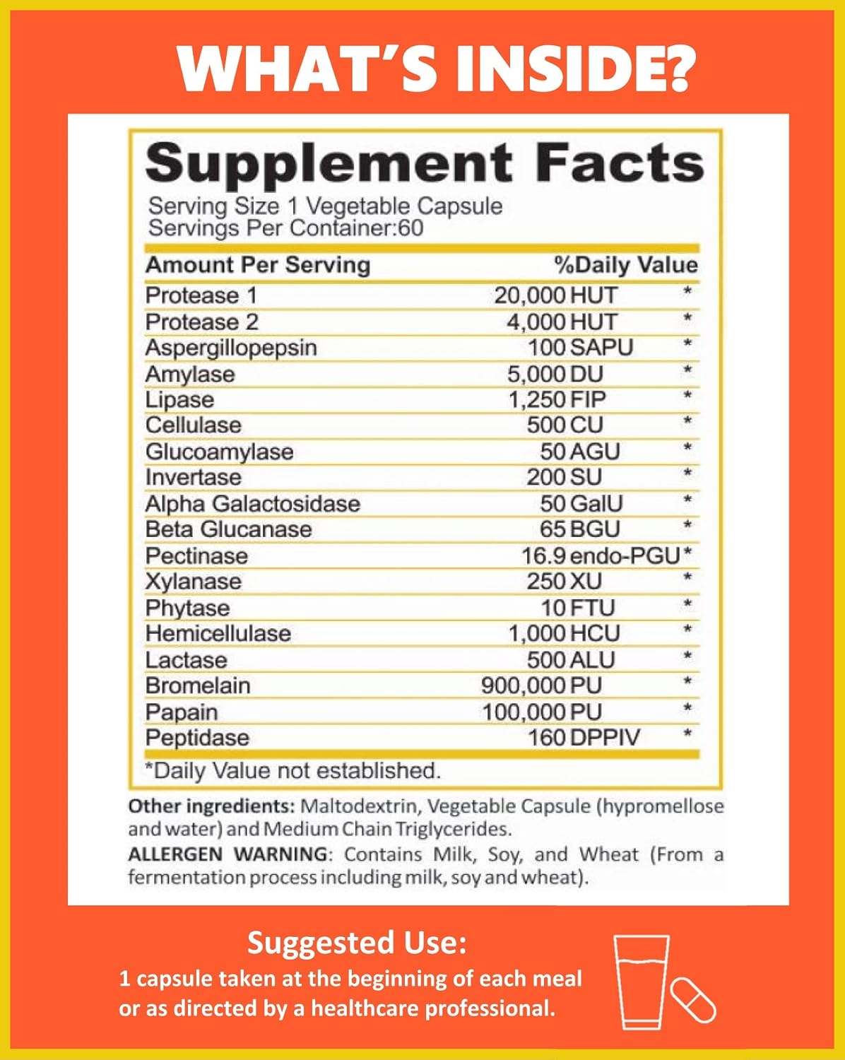 Plant Based Digestive Enzymes - 18 Enzymes for Healthy Digestion - Supports Nutrient Absorption - 60 Capsules