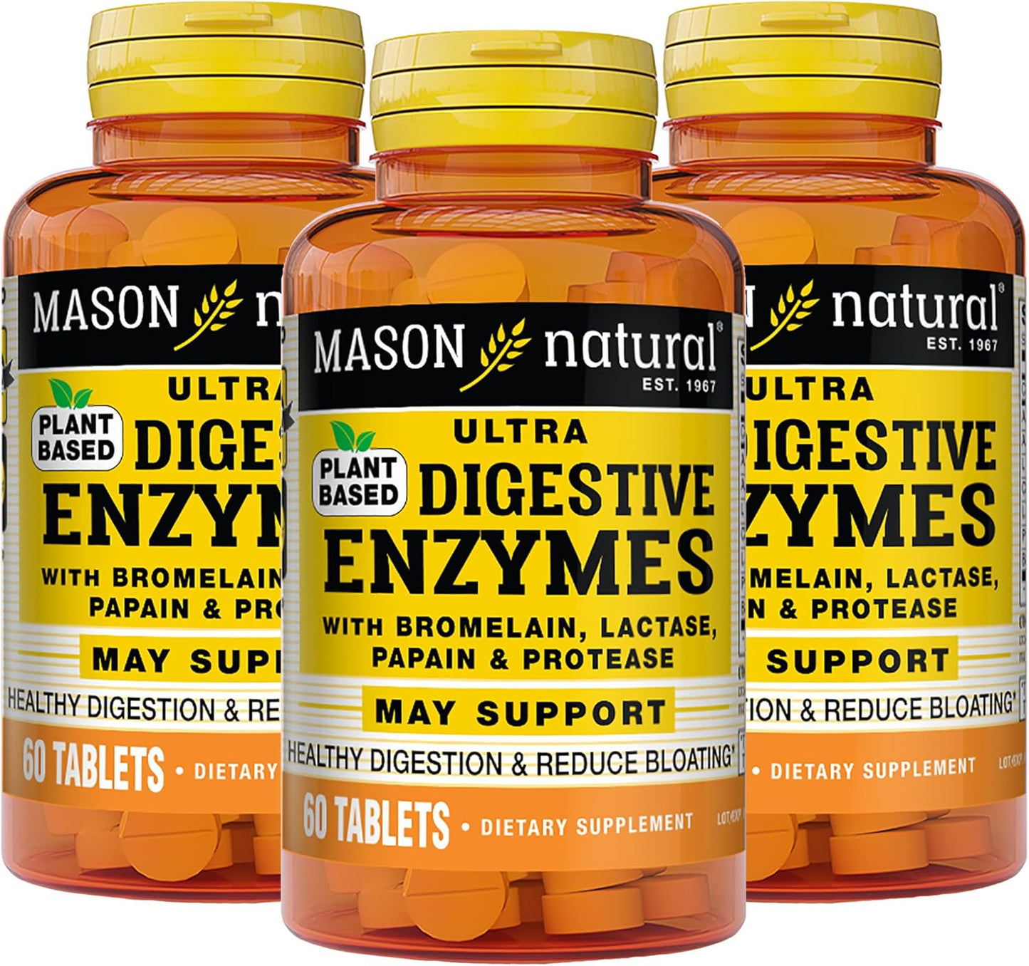 Plant-Based Digestive Enzymes with Bromelain, Lactase & Papain - 180 Capsules for Digestion & Bloating Relief