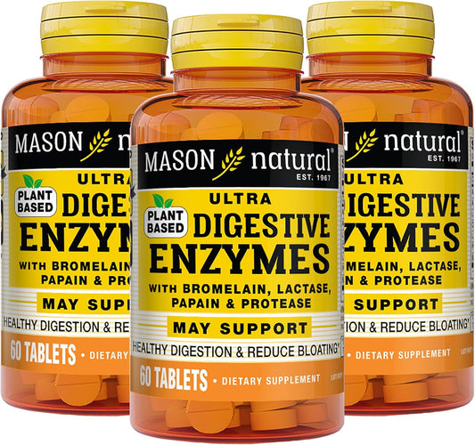 Plant-Based Digestive Enzymes with Bromelain, Lactase & Papain - 180 Capsules for Digestion & Bloating Relief