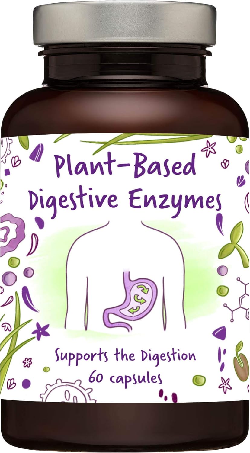 Plant-Based Digestive Enzymes with High Activity for Optimal Food Breakdown - Resistant to Stomach Acid - 60 Capsules
