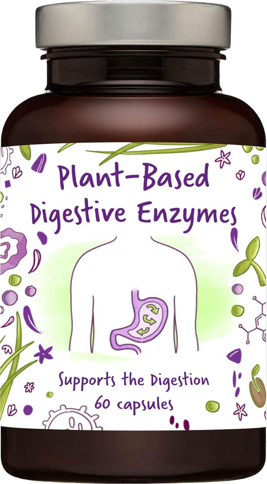Plant-Based Digestive Enzymes with High Activity for Optimal Food Breakdown - Resistant to Stomach Acid - 60 Capsules