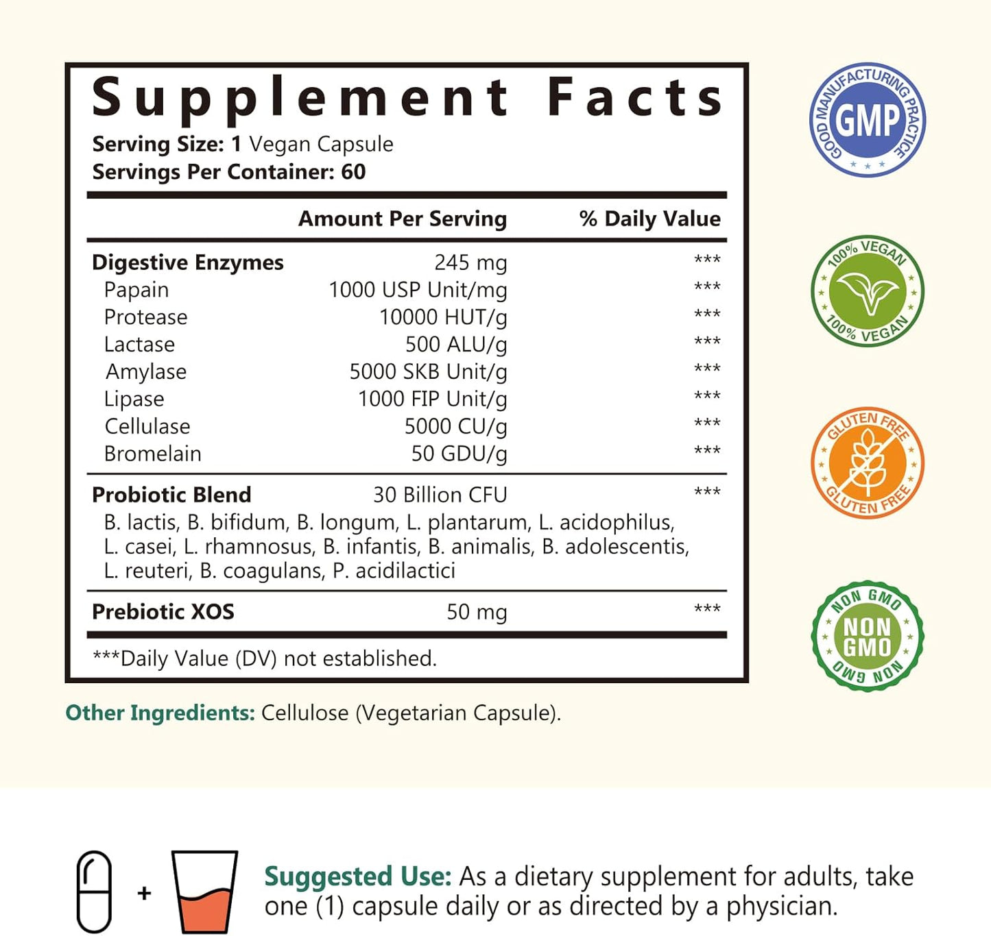 Plant-Based Digestive Enzymes with Probiotics for Digestive Health - 60 Vegan Capsules