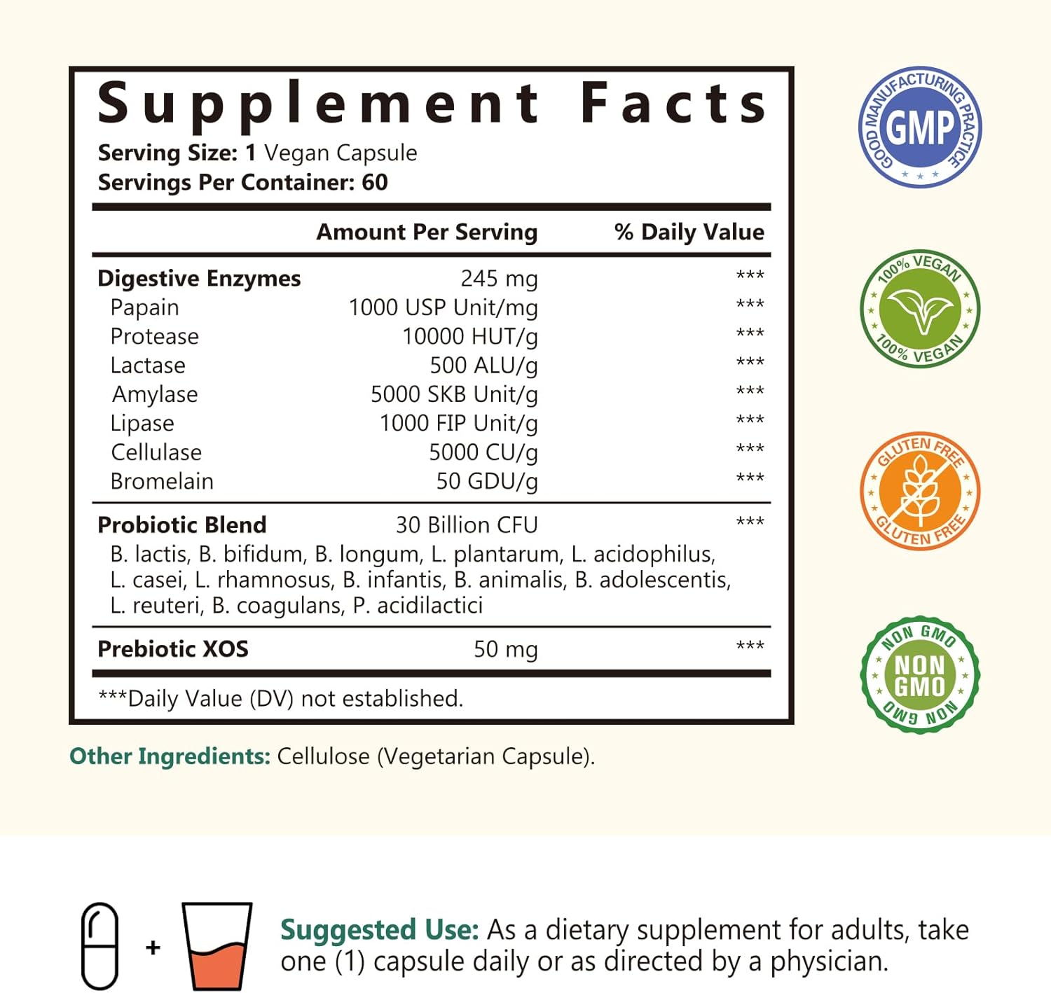 Plant-Based Digestive Enzymes with Probiotics for Digestive Health - 60 Vegan Capsules