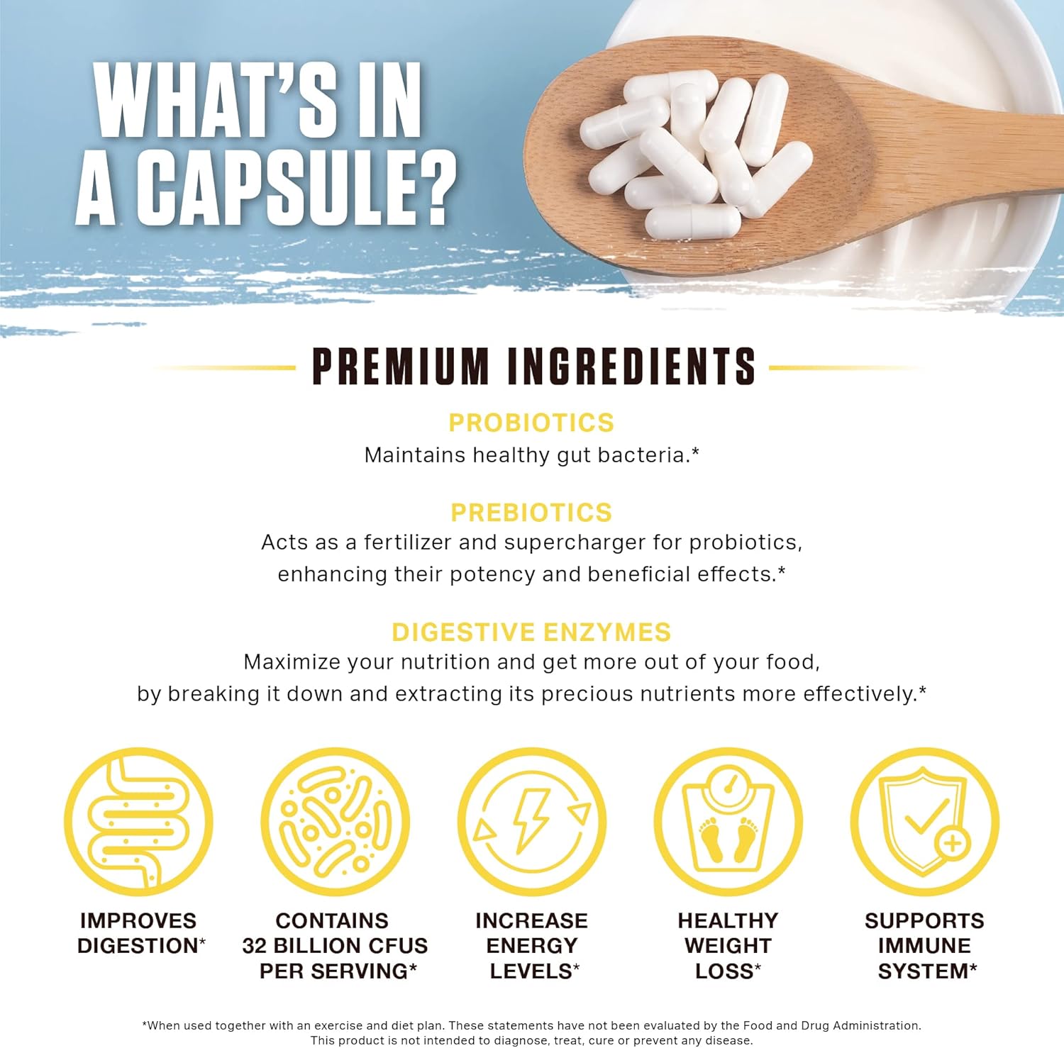 Plant Based Digestive Health Supplement with Probiotics, Prebiotics, and Enzymes - 32 Billion CFU, Vegan, 30 Servings