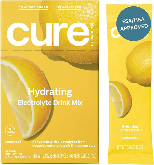 Plant-Based Electrolyte Drink Mix | Coconut Water Dehydration Relief | Vegan Powder - Lemonade | Non-GMO | FSA & HSA Eligible | No Added Sugar | 8 Packets