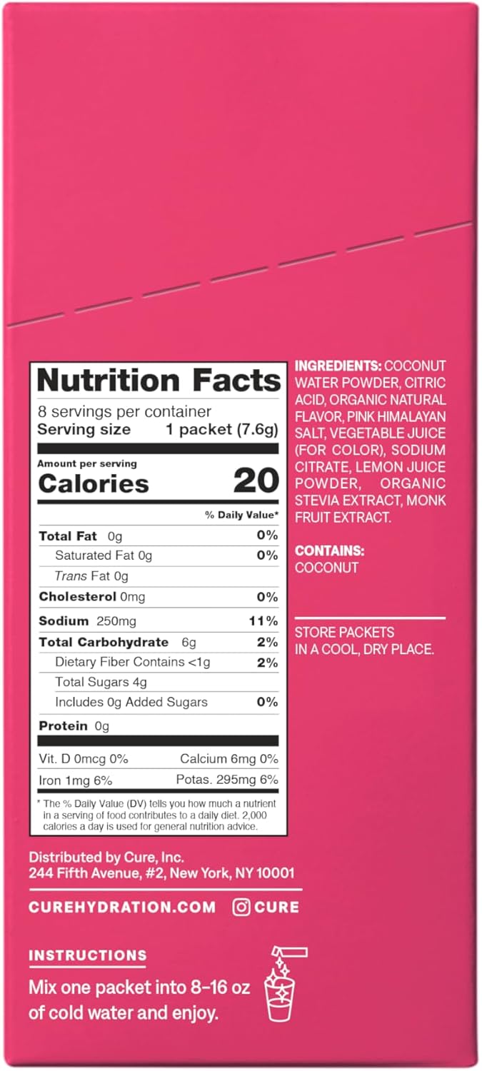 Plant-Based Electrolyte Drink Mix for Dehydration Relief | Coconut Water Powder | Non-GMO Vegan | Tropical Punch Flavor - Box of 8 Packets