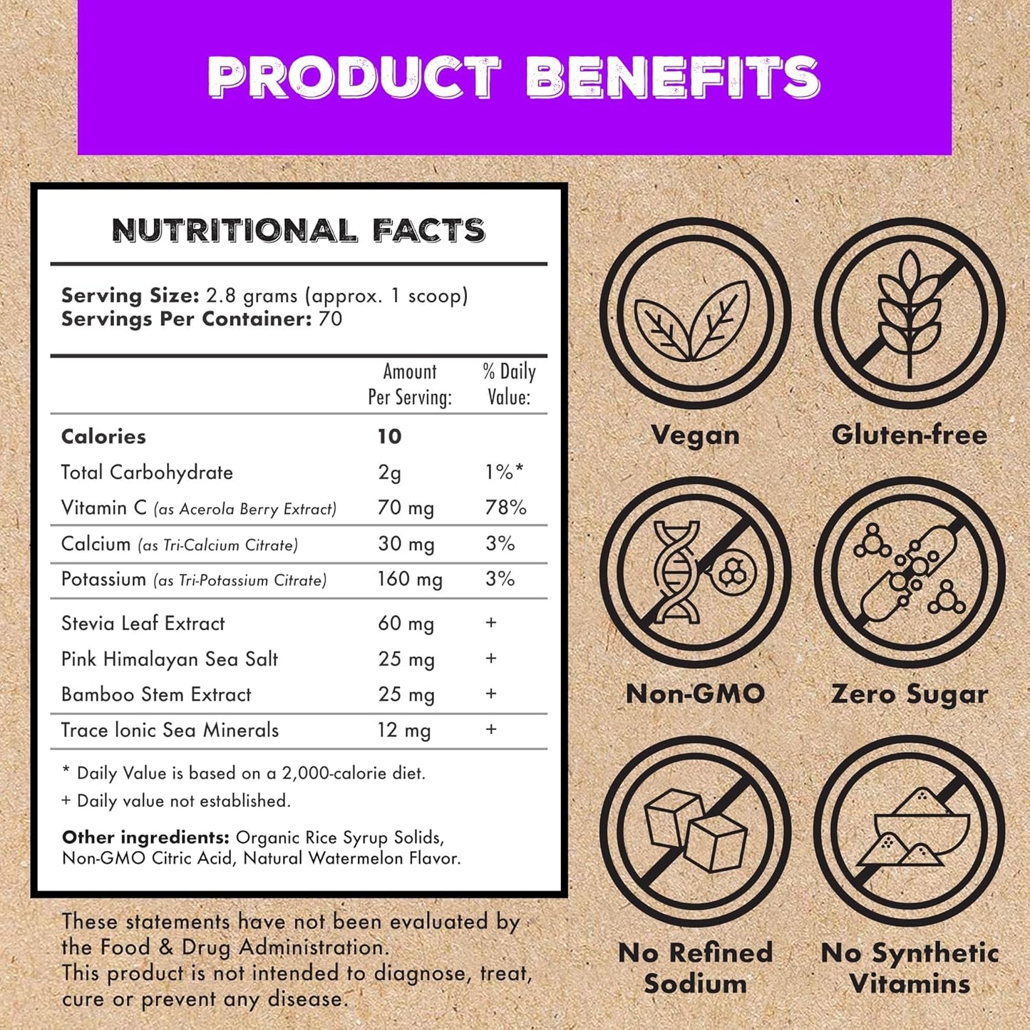 Plant Based Electrolyte Supplement with Sea Minerals for Hydration & Recovery - Keto Friendly, Non-GMO, Vegan Sports Drink Powder - Concord Grape Flavor (70 Servings)