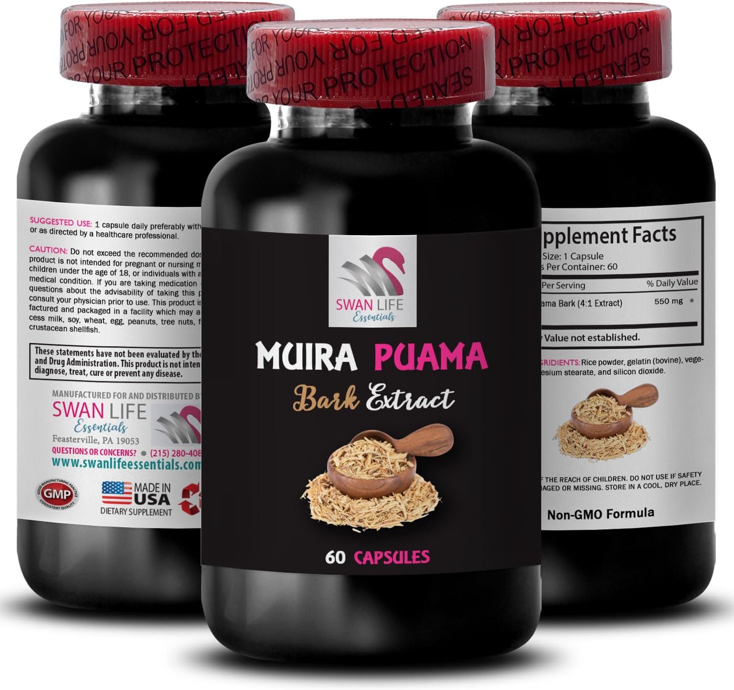 Plant-Based Energy Optimizer with Muira Puama Bark Extract - Boost Vitality, Resilience, and Power - Herbal Energizer for Daily Support - 180 Capsules (3 Bottles)