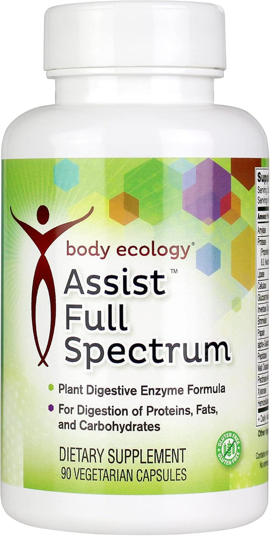 Plant-Based Full Spectrum Enzymes | Digestive Enzyme Supplement for Healthy Digestion | 90 Vegetarian Capsules | Body Ecology Assist