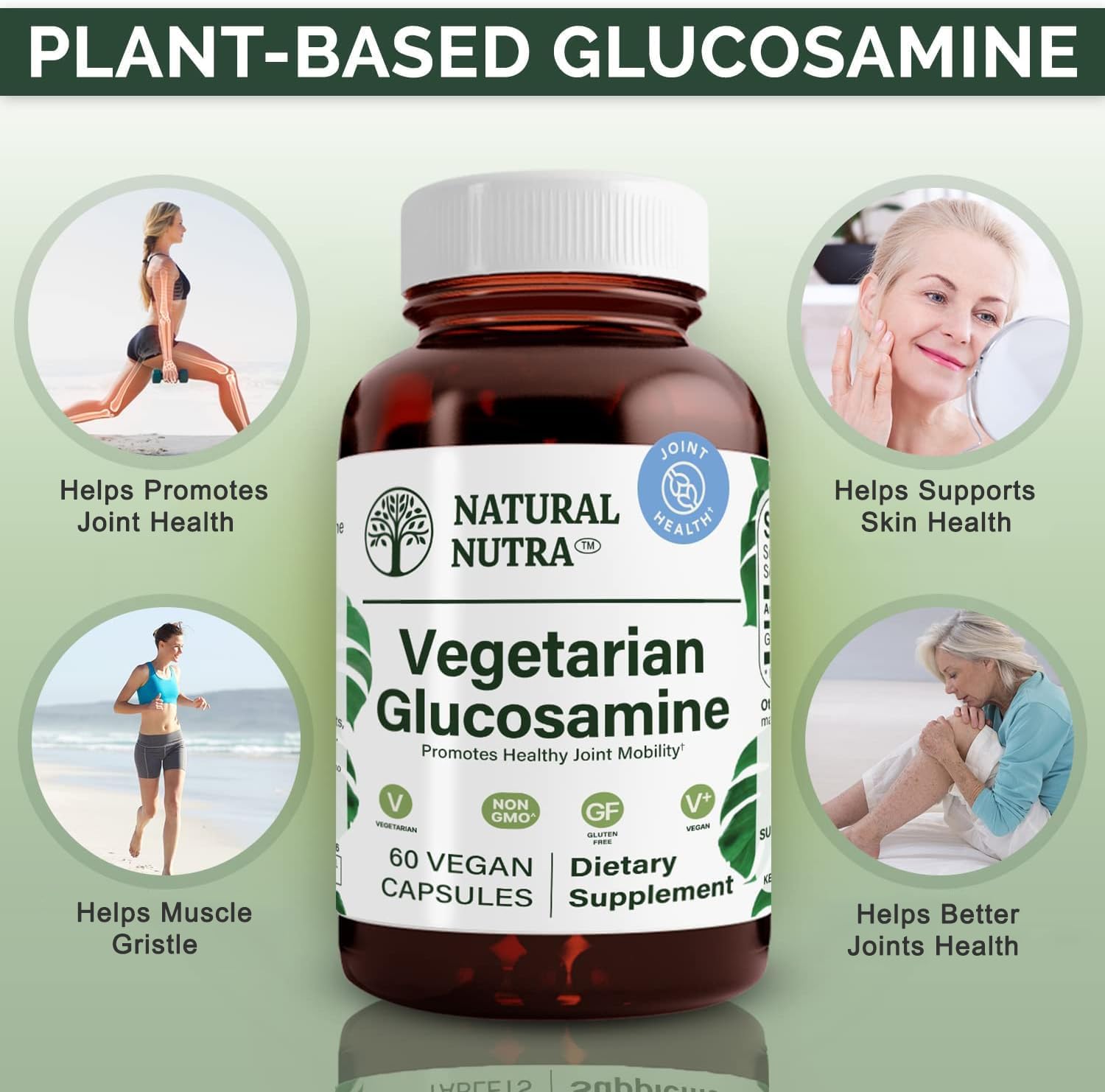 Plant Based Glucosamine Hydrochloride Supplement for Joint Health, Vegan & Vegetarian, Kosher, Shellfish Free, Muscle & Joint Support, 750mg - 60 Capsules