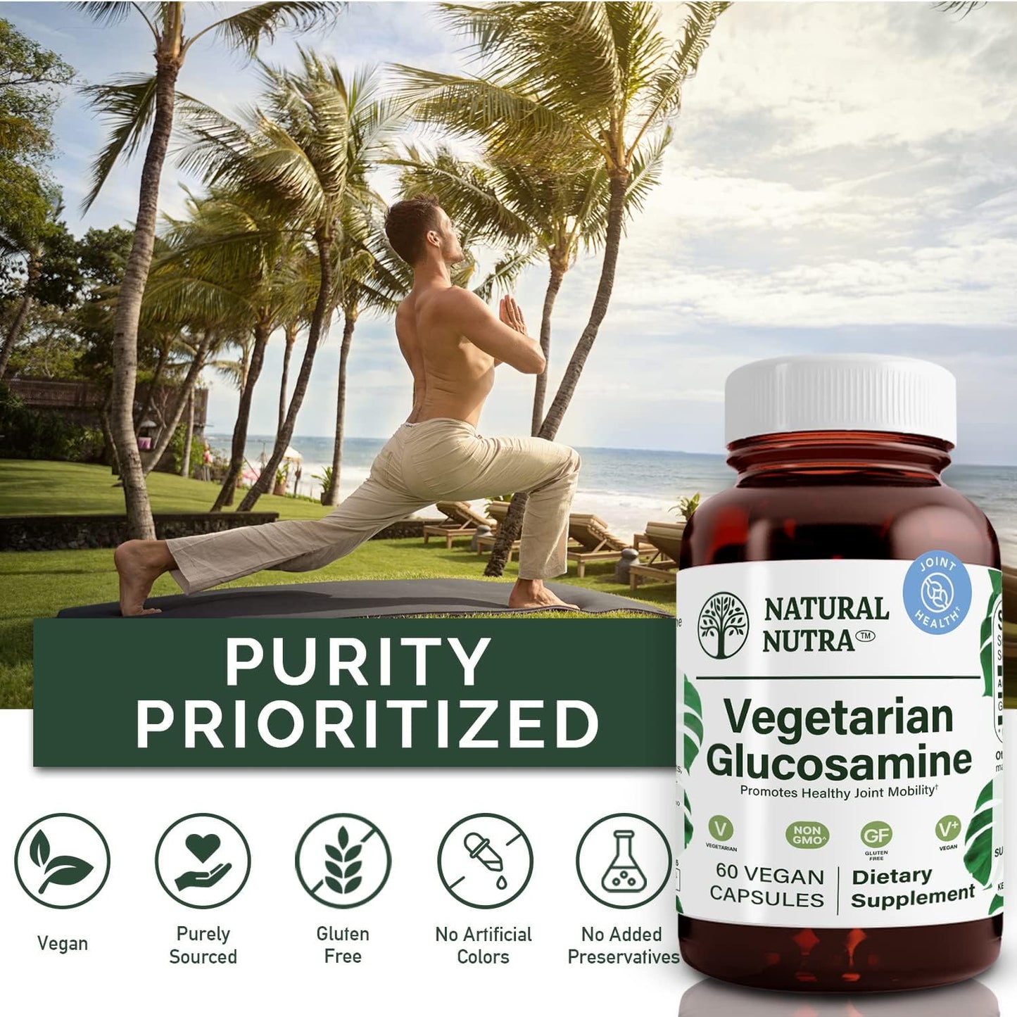 Plant Based Glucosamine Hydrochloride Supplement for Joint Health, Vegan & Vegetarian, Kosher, Shellfish Free, Muscle & Joint Support, 750mg - 60 Capsules