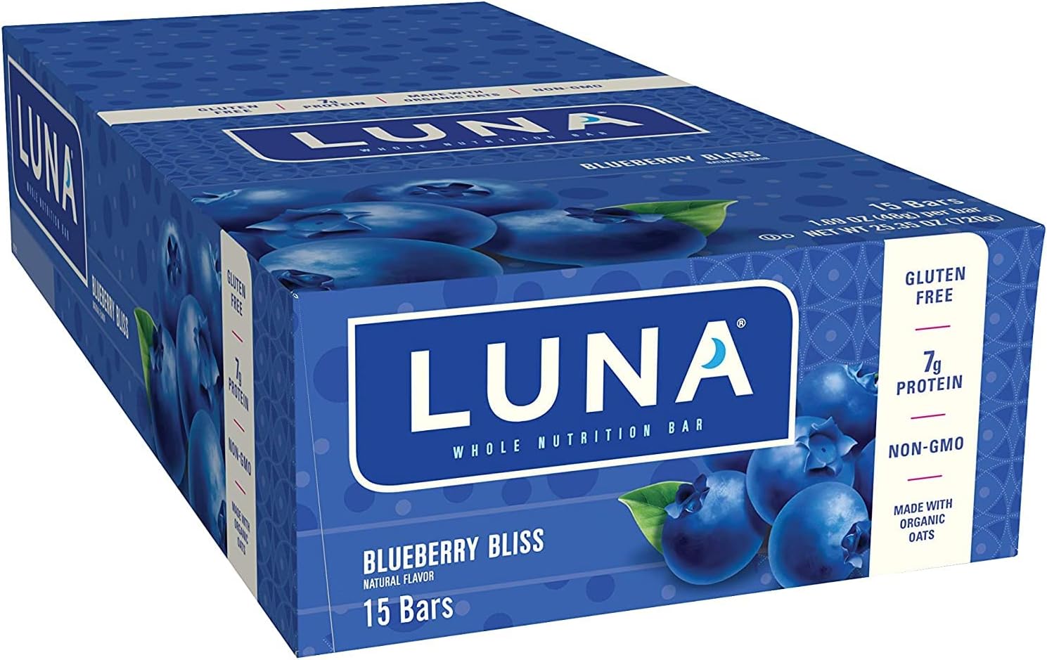 Plant-Based Gluten Free Blueberry Bliss Snack Bars - 7g Protein, Non-GMO, On the Go Snacks - 15 Count (1.69 oz Bars)