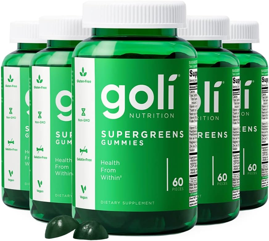 Plant-Based Goli SuperGreen Vitamin Gummy - 1500 Count - Vegan & Gluten-Free Essential Vitamins - Pack of 5