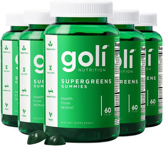Plant-Based Goli SuperGreen Vitamin Gummy - 1500 Count - Vegan & Gluten-Free Essential Vitamins - Pack of 5