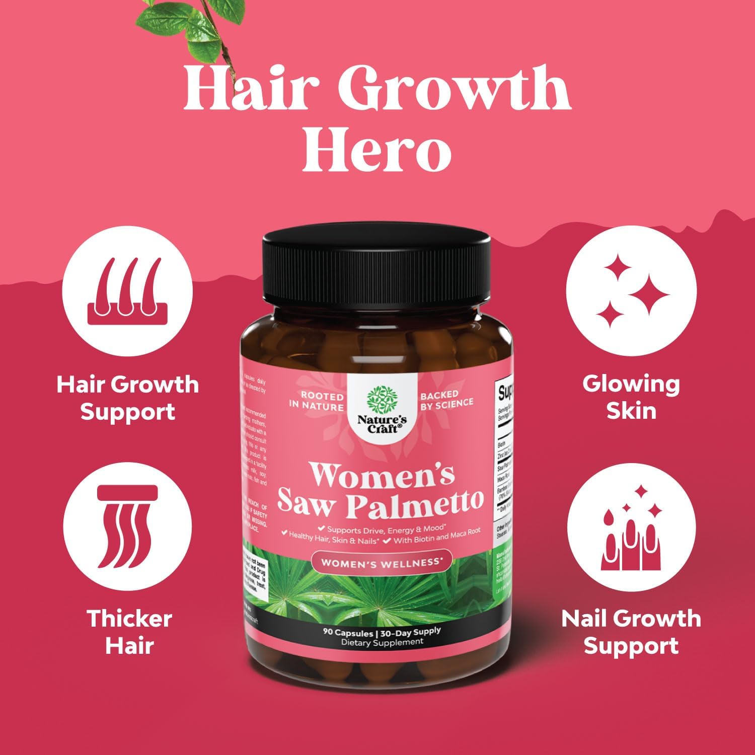 Plant Based Hair Growth Bundle - Saw Palmetto & Chia Seed Oil Capsules for Women - Stronger, Thicker Hair - Omega 3 6 9 Supplement