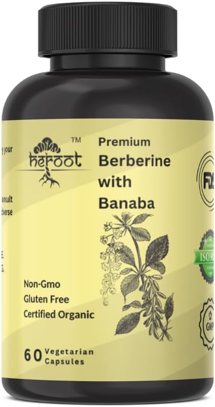 Plant-Based Heroot Berberine HCl with Banaba 500mg Capsules - Non-GMO, Vegan Extract - 120 Count