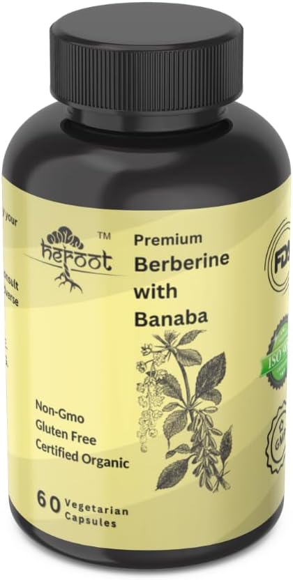 Plant-Based Heroot Berberine HCl with Banaba 500mg Capsules - Non-GMO, Vegan Extract - 120 Count