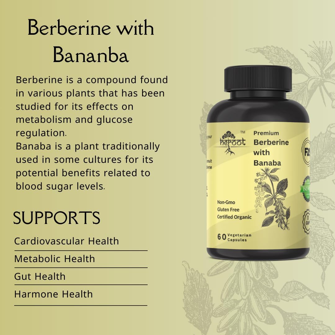 Plant-Based Heroot Berberine HCl with Banaba 500mg Capsules - Non-GMO, Vegan Extract - 120 Count