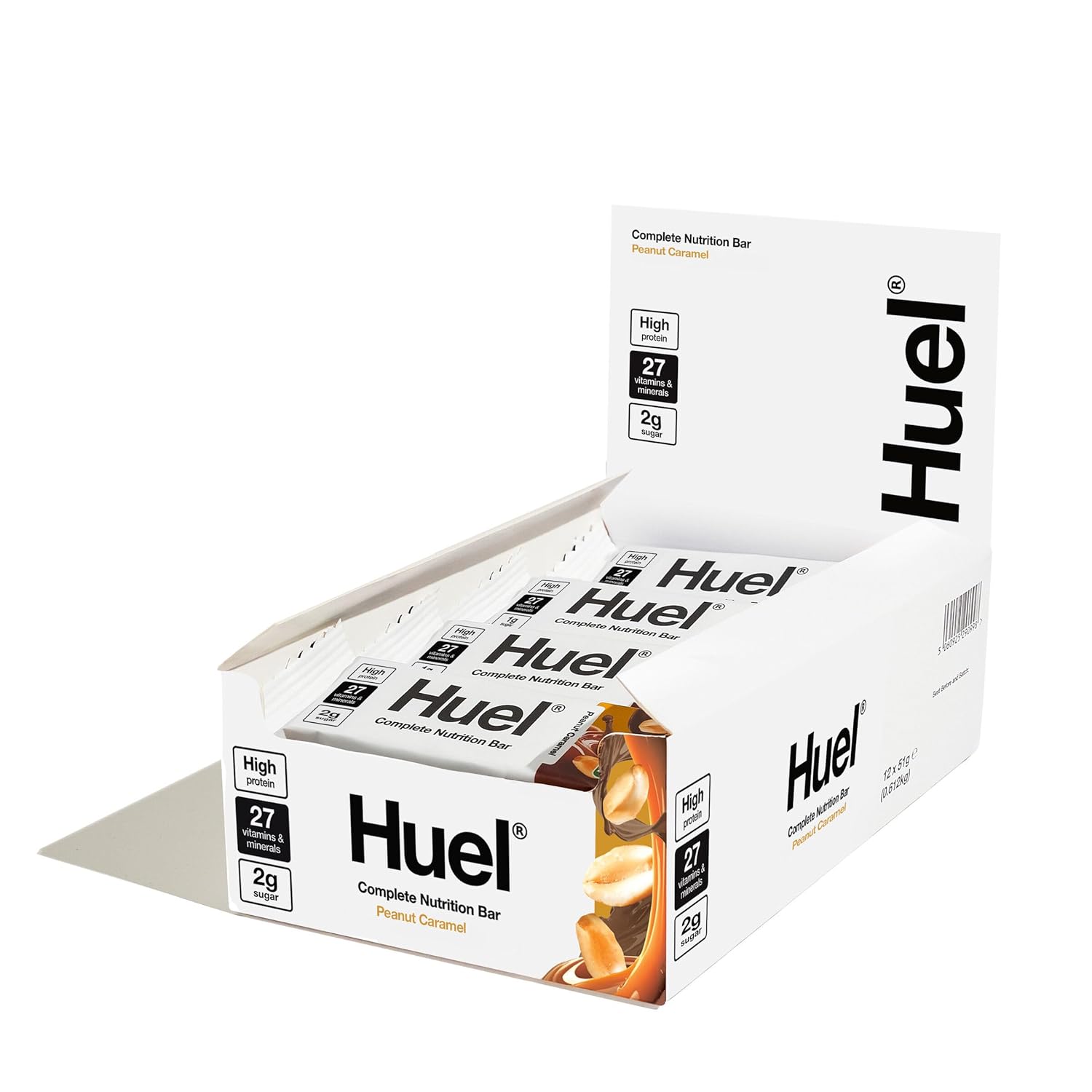 Plant-Based Huel Protein Bars with Peanut Caramel Flavor - 13g Protein, 27 Vitamins & Minerals, Low Sugar - Vegan Snack, 12 Pack