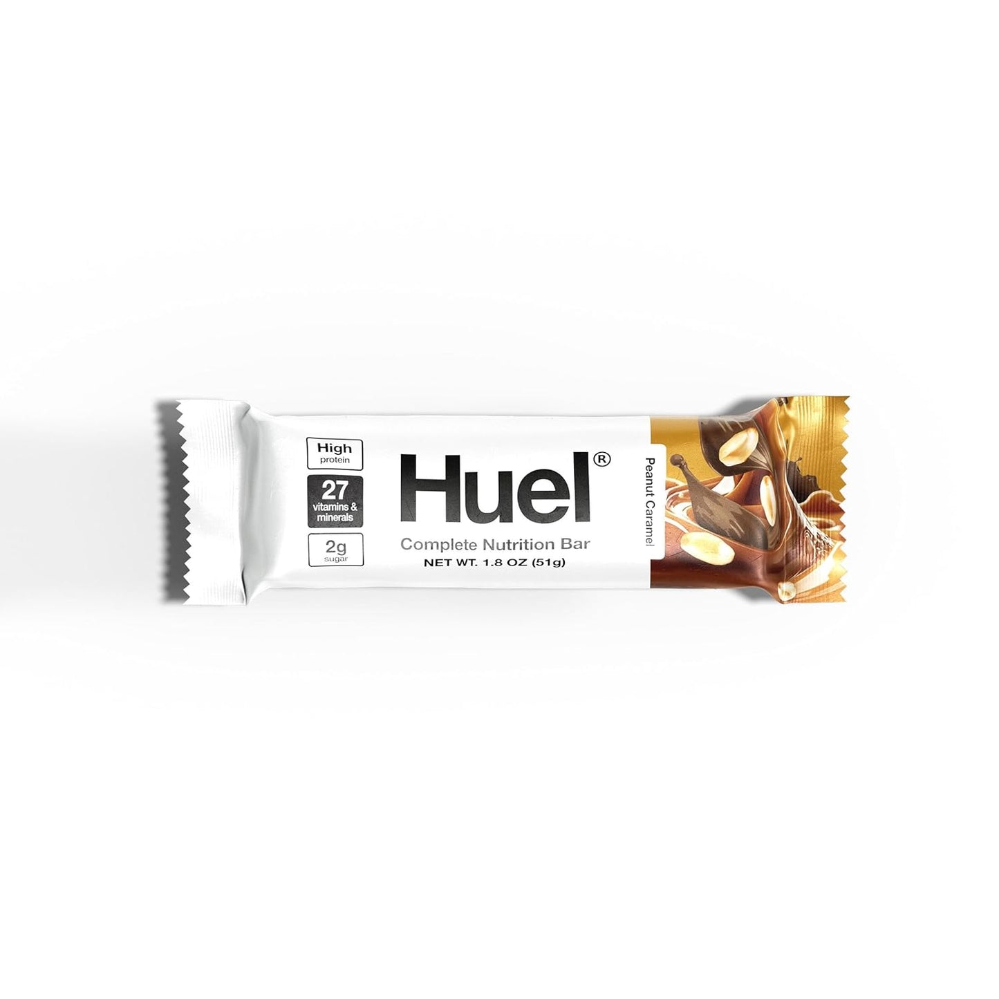 Plant-Based Huel Protein Bars with Peanut Caramel Flavor - 13g Protein, 27 Vitamins & Minerals, Low Sugar - Vegan Snack, 12 Pack