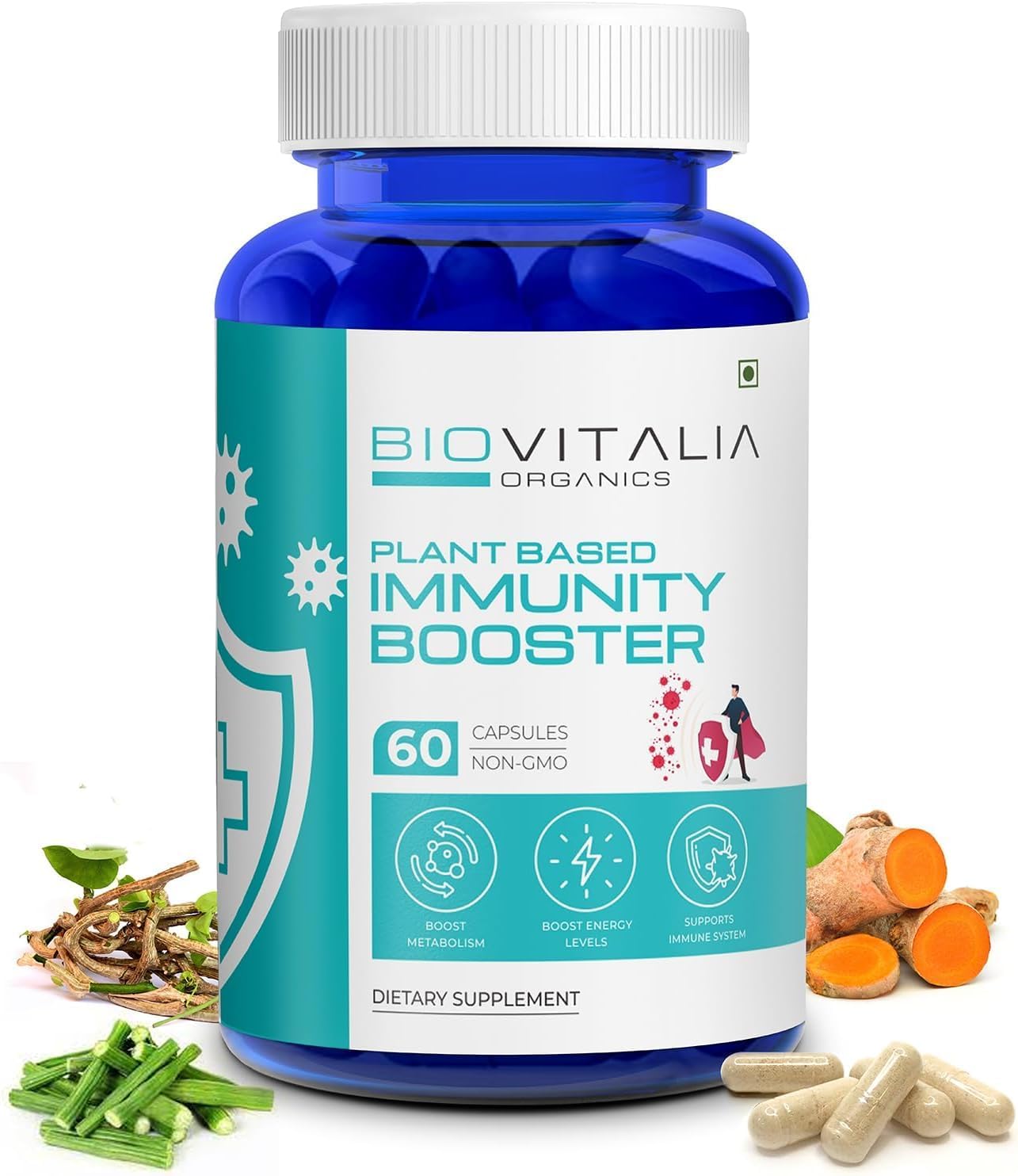Plant Based Immunity Booster Capsules for Adults - Natural Dietary Supplement for Healthy Heart Function - 60 Capsules