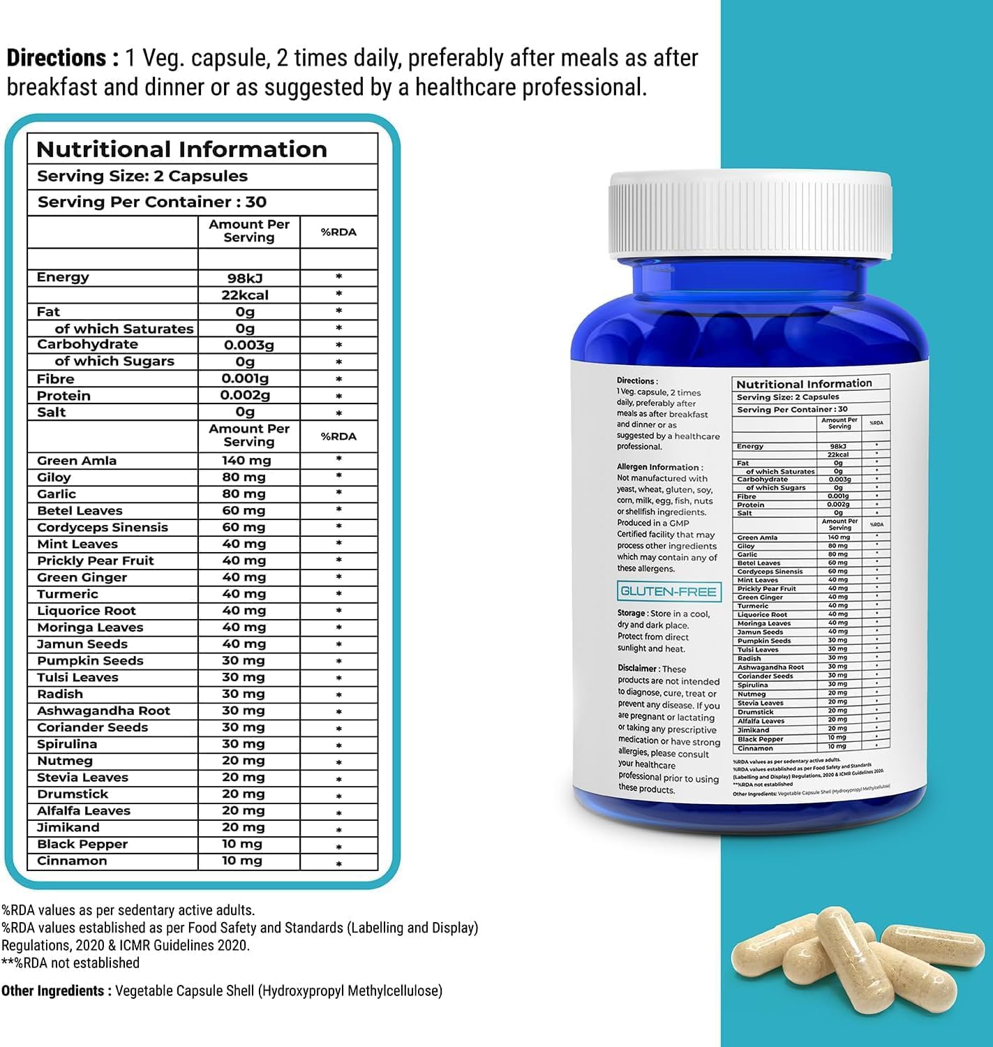 Plant Based Immunity Booster Capsules for Adults - Natural Dietary Supplement for Healthy Heart Function - 60 Capsules