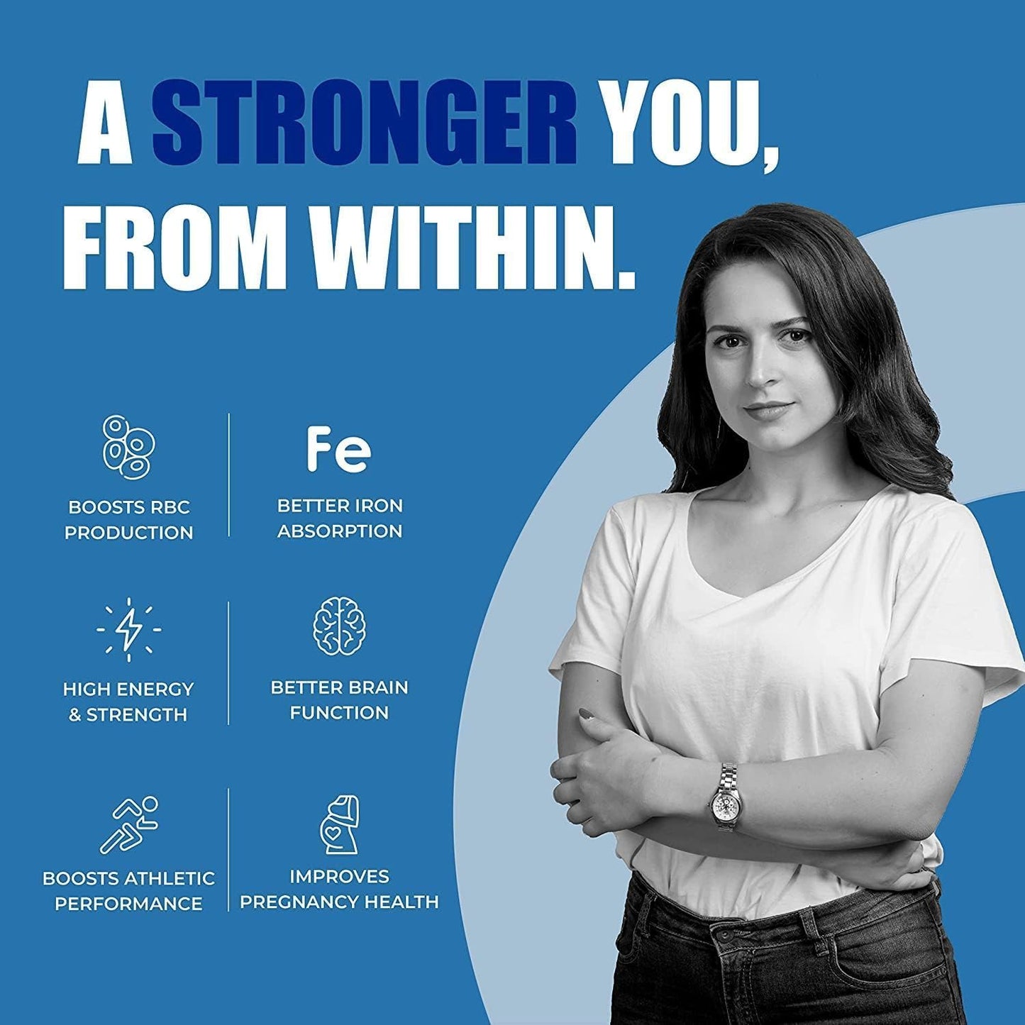 Plant Based Iron Folic Zinc Tablets for Anemia | Iron Supplements with Zinc & Folic Acid | Energy & Strength Booster | Brain Function & Athletic Performance Support