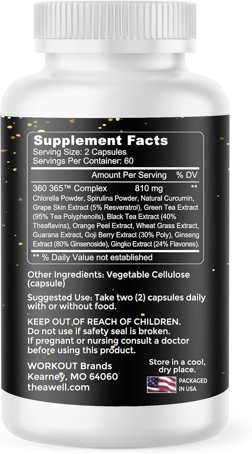 Plant-Based Joint Support Supplement - 120 Count with Turmeric Curcumin, Chlorella, Spirulina, and Antioxidants