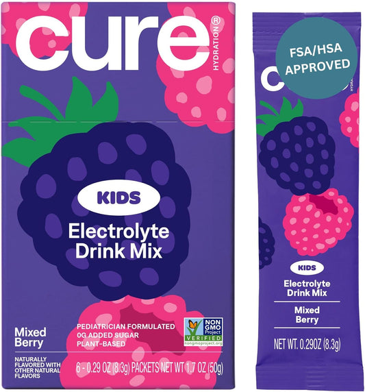 Plant-Based Kids Electrolyte Drink Mix - Pediatrician Formulated Hydration | No Sugar, Non-GMO, Gluten-Free | Mixed Berry - 6 Packets - BoostGo Australia