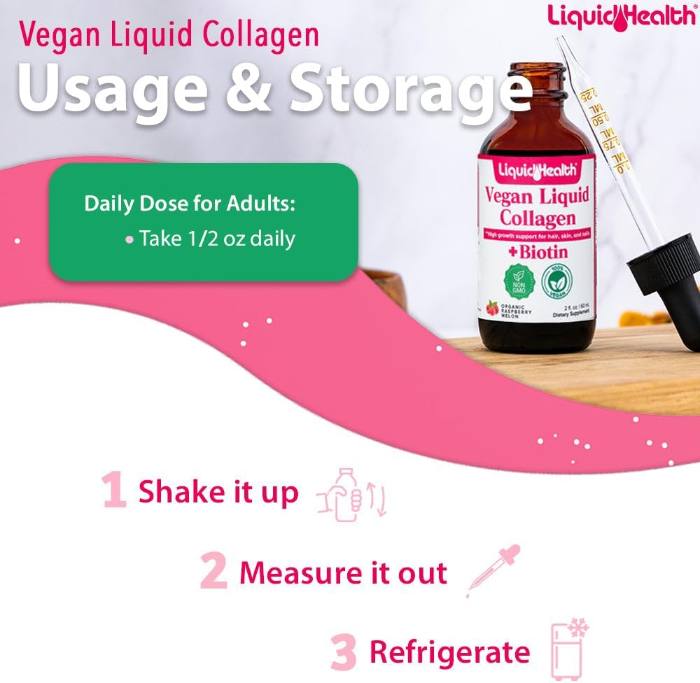 Plant-Based Liquid Collagen with Biotin for Hair, Skin, Nails - Vegan Liquid Drops for Metabolism Boost - Non-GMO, Sugar-Free - 3 Pack