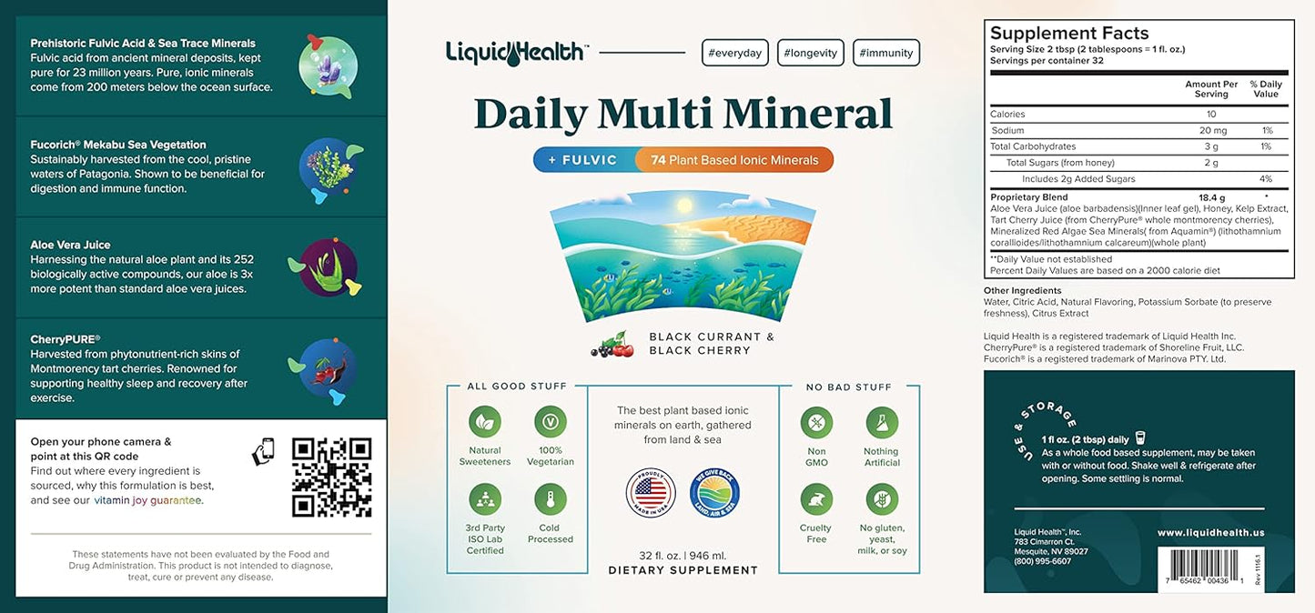 Plant-Based Liquid Mineral Supplement with Fulvic Acid, Aquamin Sea Trace Minerals - Immune Boost, Energy, Gut Health, Detox - Vegetarian (3 Pack)