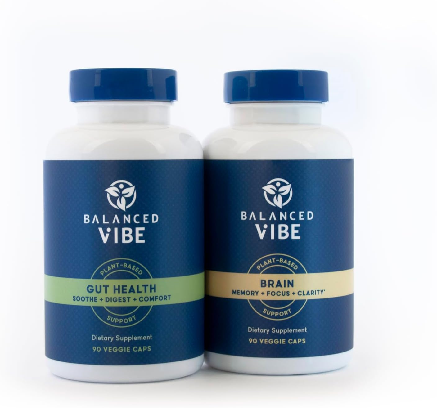 Plant-Based Memory, Focus, and Gut Health Supplement with 90 Capsules - Balanced Vibe Brain+Gut Health Axis for Inflammation Response