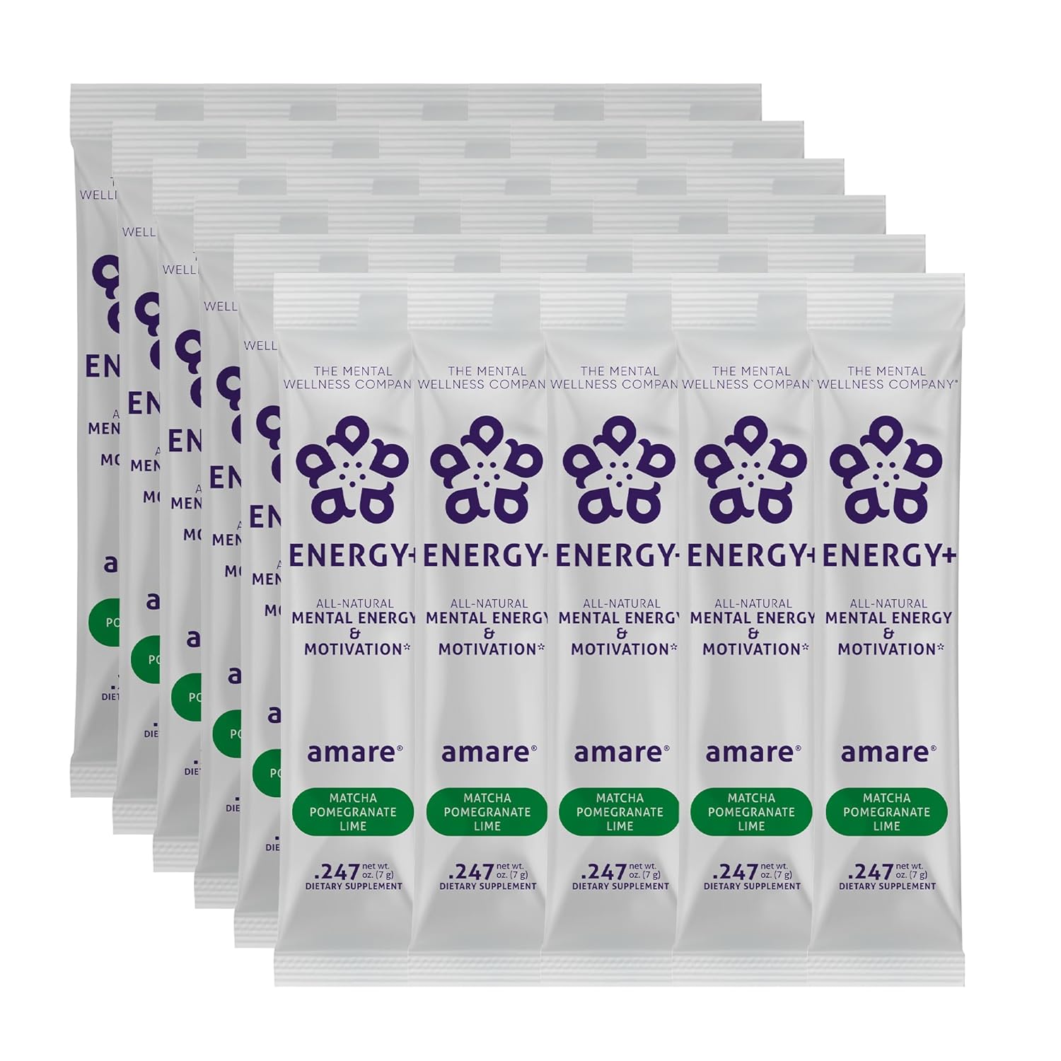 Plant-based Mental Energy & Motivation Drink with Pomegranate Lime Flavor - 30 Sticks by Amare Global Energy+